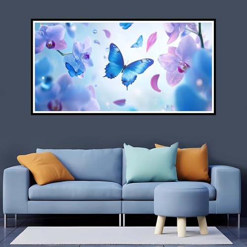 5D Diamond Painting Erwachsene Schmetterling Großes XXL 70x140 cm,Diamand Painting Blume Diamand Painting Kinder,DIY Diamond Painting Zubehör Voll Round Diamant,Diamont Painting für Home Dekor-YZ290 von Tamalsj