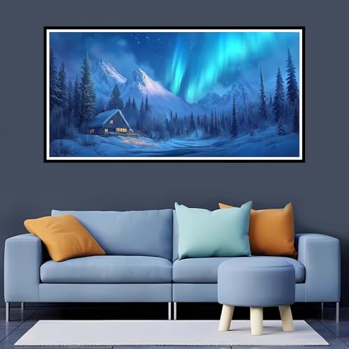 5D Diamond Painting Erwachsene Schneeszene Großes XXL 20x40 cm, Diamand Painting Aurora Diamand Painting Kinder, DIY Diamond Painting Zubehör Voll Round Diamant, Diamont Painting für Home Dekor-YZ286 von Tamalsj