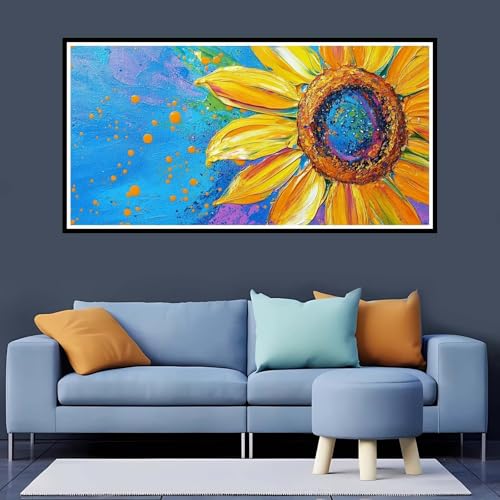 5D Diamond Painting Erwachsene Sonnenblume Großes XXL 90x180 cm, Diamand Painting Blau Diamand Painting Kinder, DIY Diamond Painting Zubehör Voll Round Diamant, Diamont Painting für Home Dekor-YZ816 von Tamalsj