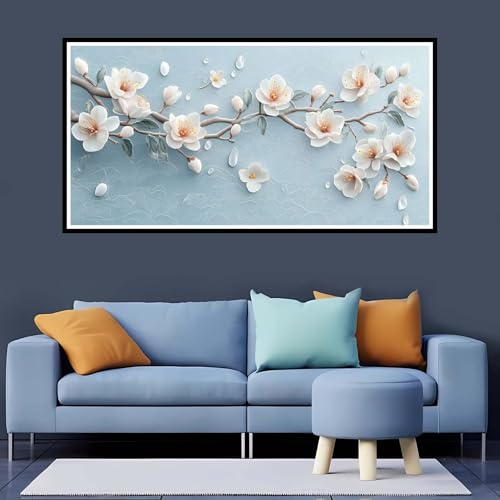 5D Diamond Painting Erwachsene Weiß Großes XXL 80x160 cm, Diamand Painting Blume Diamand Painting Kinder, DIY Diamond Painting Zubehör Voll Round Diamant, Diamont Painting für Home Dekor-YZ850 von Tamalsj