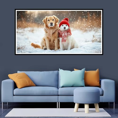 5D Diamond Painting Erwachsene Winter Großes XXL 50x100 cm, Diamand Painting Hund Diamand Painting Kinder, DIY Diamond Painting Zubehör Voll Round Diamant, Diamont Painting für Home Dekor-YZ763 von Tamalsj