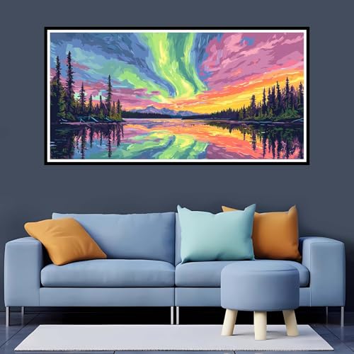 Diamond Painting Aurora, Diamond Painting Erwachsene See Groß xxl 80x160 cm, Diamond painting zubehör Set Full Drill Round Cross Stickerei Malerei, Diamant Painting für Geschenk Zuhause Dekor-YZ129 von Tamalsj