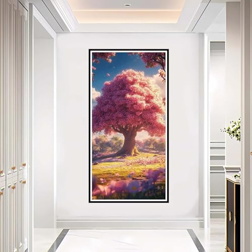 Diamond Painting Baum, Diamond Painting Erwachsene Rosa Groß xxl 100x200 cm, Diamond painting zubehör Set Full Drill Round Cross Stickerei Malerei, Diamant Painting für Geschenk Zuhause Dekor-YZ955 von Tamalsj