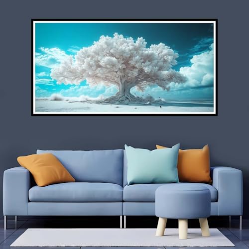 Diamond Painting Erwachsene Baum, 5D Diamond Painting Weiß großes xxl Vollbohr Round 60x120 cm, DIY Diamant Painting Zubehör, Diamant Kunst Malerei Stickerei Set Kreuzstich Home Dekor Geschenk-YZ790 von Tamalsj