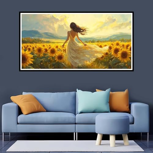 Diamond Painting Erwachsene Frau, 5D Diamond Painting Sonnenblume großes xxl Vollbohr Round 60x120 cm, Diamant Painting Zubehör, Diamant Kunst Malerei Stickerei Set Kreuzstich Home Dekor-YZ805 von Tamalsj