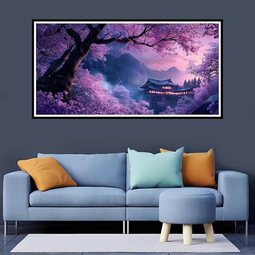 Diamond Painting Erwachsene Lila, 5D Diamond Painting Landschaft großes xxl Vollbohr Round 60x120 cm, Diamant Painting Zubehör, Diamant Kunst Malerei Stickerei Set Kreuzstich Home Dekor Geschenk-YZ793 von Tamalsj