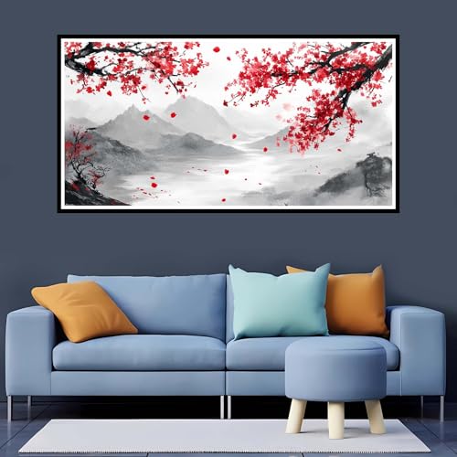 Diamond Painting Erwachsene Rot, 5D Diamond Painting Berg großes xxl Vollbohr Round 90x180 cm, DIY Diamant Painting Zubehör, Diamant Kunst Malerei Stickerei Set Kreuzstich Home Dekor Geschenk-YZ103 von Tamalsj