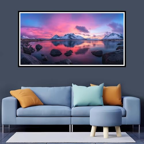 Diamond Painting Erwachsene See, 5D Diamond Painting Landschaft großes xxl Vollbohr Round 60x120 cm, Diamant Painting Zubehör, Diamant Kunst Malerei Stickerei Set Kreuzstich Home Dekor Geschenk-YZ754 von Tamalsj