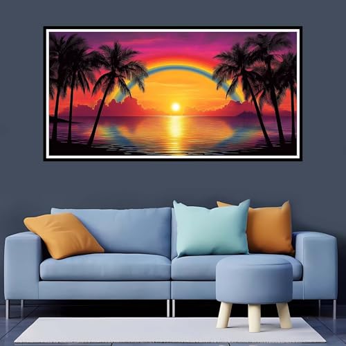 Diamond Painting Erwachsene Sonnenuntergang,5D Diamond Painting Regenbogen großes xxl Vollbohr Round 20x40 cm,Diamant Painting Zubehör,Diamant Kunst Malerei Stickerei Set Kreuzstich Home Dekor-YZ266 von Tamalsj