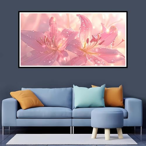 Diamond Painting Lilie, Diamond Painting Erwachsene Rosa Groß xxl 80x160 cm, Diamond painting zubehör Set Full Drill Round Cross Stickerei Malerei, Diamant Painting für Geschenk Zuhause Dekor-YZ825 von Tamalsj