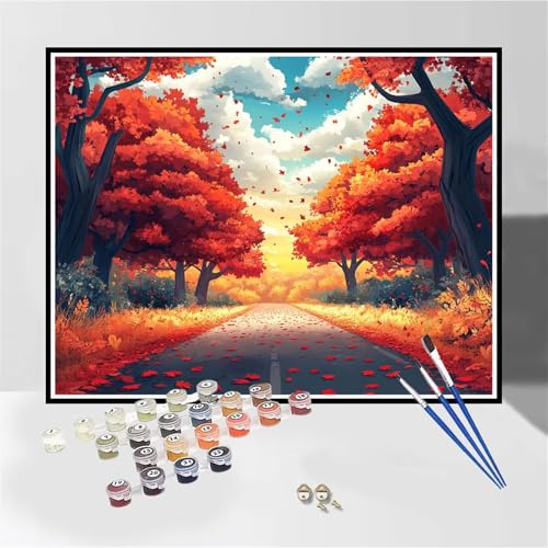 Herbst Malen Nach Zahlen Erwachsene Baum Malen Nach Zahlen Kinder ab 7 8 9 10 Jahre Mädchen mit Rahmen 60x80cm,Malen-Nach-Zahlen Knitterfreie Leinwand Kit,DIY Handgemalt Ölgemälde für Home Decor-DK562 von Tamalsj