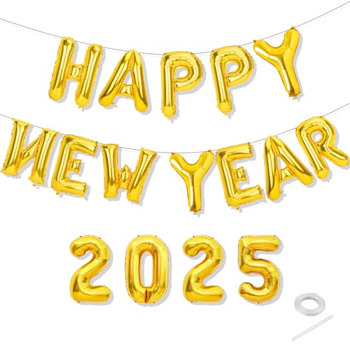 Happy New Year 2025 Luftballons Neujahr Dekorationen 2025 Gold von Tamnioa