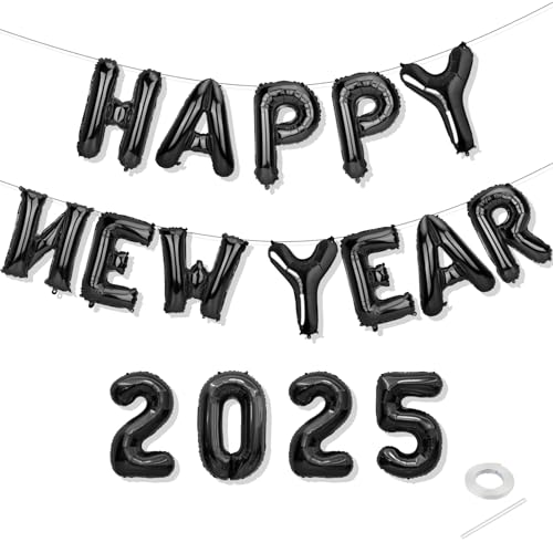 Happy New Year 2025 Luftballons Neujahr Dekorationen 2025 Schwarz von Tamnioa