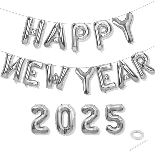 Happy New Year 2025 Luftballons Neujahr Dekorationen 2025 Silber von Tamnioa