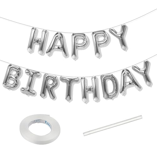 Silber Happy Birthday Banner Happy Birthday Luftballons Buchstaben Geburtstag Dekorationen Party Luftballons Happy Birthday Schild Geburtstag Dekor von Tamnioa