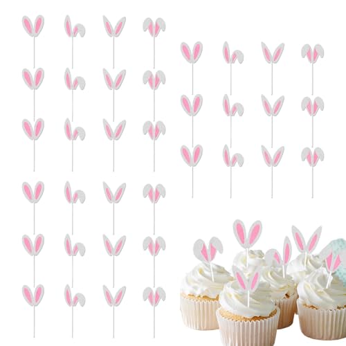 36 Stück Ostern-Cupcake-Topper, Hasen-Cupcake-Topper – Niedliche Hasenohren-Kuchen-Topper, Wiederverwendbare Ostern-Kuchendekoration, Party-Kuchen-Topper-Dekorationen von Tamoiup