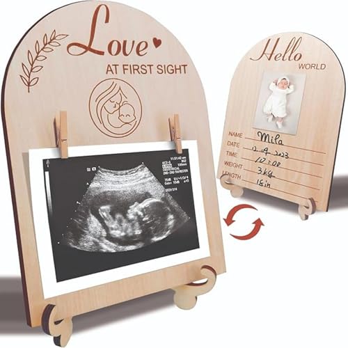 Niedliches Doppelseitiges Baby-Ankündigungsschild Aus Holz, Ultraschall-Bilderrahmen Für Baby-Sonogramm-Bilder, Schönes Schild Für Die Ankündigung Ihrer Schwangerschaft Oder Der Geburt Ihres Babys von Tamoiup