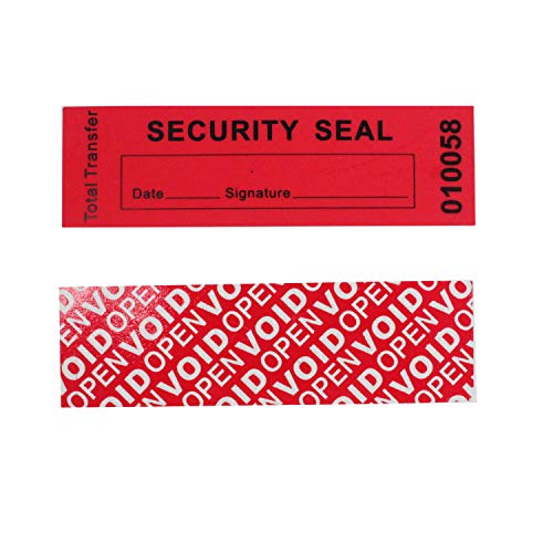 TamperSeals Group - 100 Stück 100% Total-transfer Typ Manipulationssichere Sicherheits Garantie Void Etiketten/Aufkleber/Sicherheitssiegel (Rot, 25 x 85 mm, Seriennummern) von TamperSeals Group