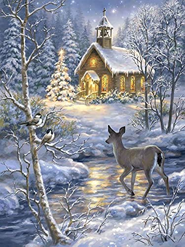 Tamseen 5D Diamond Painting Tierhirsch, DIY Stickerei Diamant Malerei Snowy Landschaft Kreuzstich Diamantmalerei Komplettset Wohnzimmer Schlafzimmer Handwerk für Home Wanddekoration 30 x 40 cm von Tamseen