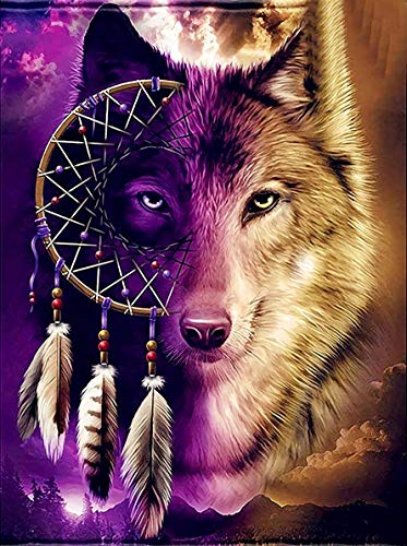 Tamseen 5D Diamond Painting Set Wolf, Diamant Malerei Zubehör Kits Tier, Full Drill Runde Vollbohr Kristall Crystal Strass Stickerei Kreuzstich Arts Craft für Home Wand-Decor 30x40cm von Tamseen