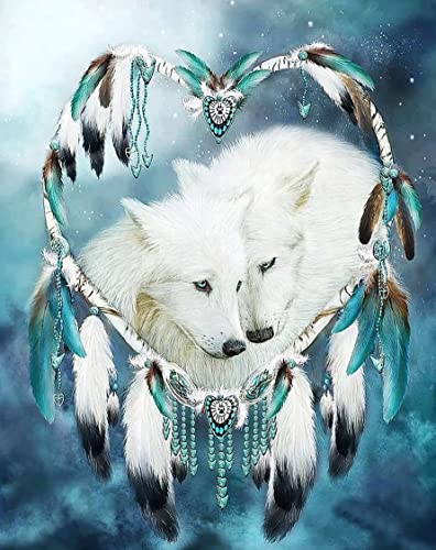 Tamseen 5D Diamond Painting Wolf Traumfänger, DIY Stickerei Diamant Painting Tiere Kreuzstich, Diamantmalerei, komplettes Set, Wohnzimmer, Schlafzimmer, Handwerk, für Zuhause, Wanddekoration, 30 x 40 von Tamseen