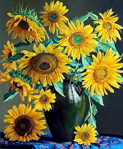 Tamseen DIY Diamond Painting Sonnenblume Vase, 5D Diamant Painting Bilder Erwachsene Pflanze, Diamant Painting Bilder Kinder Kunst Strass Stickerei Sets, für Home Wanddekoration 30X40 cm von Tamseen