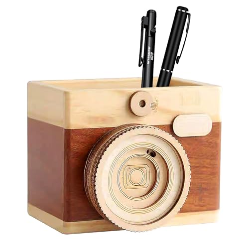 Tanant Kreativer, Einzigartiger Stifthalter in Kameraform aus Holz, Retro-Kamera Zum Lernen von Schreibwaren, Bleistifthalter, Make-up-Organizer, Kunsthandwerk für (Einzelstifthalter) von Tanant