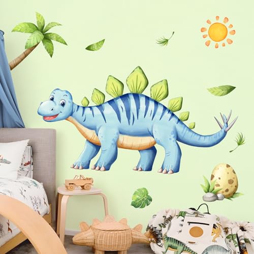 Tanlaby Blau Dinosaurier Groß Wandaufkleber Dinosaurier Set Wandsticker Dschungel Tiere Palmen Wanddeko für Jungen und Mädchen Babyzimmer Kinderzimmer Spielzimmer von Tanlaby