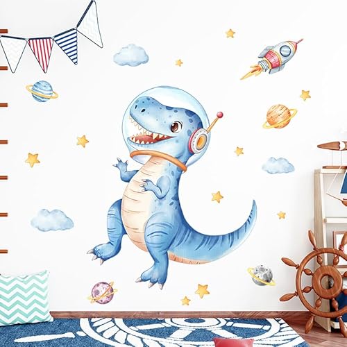 Tanlaby Dinosaurier Groß Wandaufkleber Weltall Blaue Dinosaurier Wandsticker Cartoon Aquarell Tiere Wanddeko für Jungen und Mädchen Babyzimmer Wandbild Kinderzimmer Schlafzimmer Wohnzimmer von Tanlaby