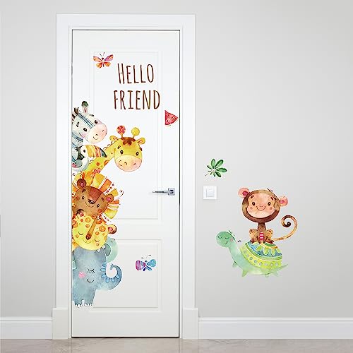 Tanlaby Karikatur Tiere Wandtattoo Dschungel Tier Wandsticker Elefant Giraffe Affe Wandaufkleber für Kinder Babyzimmer Wohnzimmer Schlafzimmer Kinderzimmer Hause Wanddekoration von Tanlaby