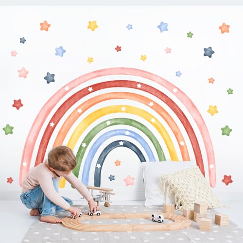 Tanlaby Regenbogen Wandaufkleber Bunte Sterne Wandsticker Abziehen und Aufkleben Selbstklebend Abnehmbare Wanddeko für Babyzimmer Wohnzimmer Schlafzimmer Kinderzimmer Klassenzimmer von Tanlaby