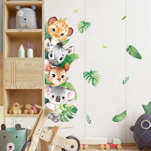 Tanlaby Waldtiere Wandaufkleber Cartoon Tiere Wandsticker Safari Wandtattoo Pflanze Zebra Löwe Koala Wanddeko für Babyzimmer Kinderzimmer Schlafzimmer Wohnzimmer von Tanlaby