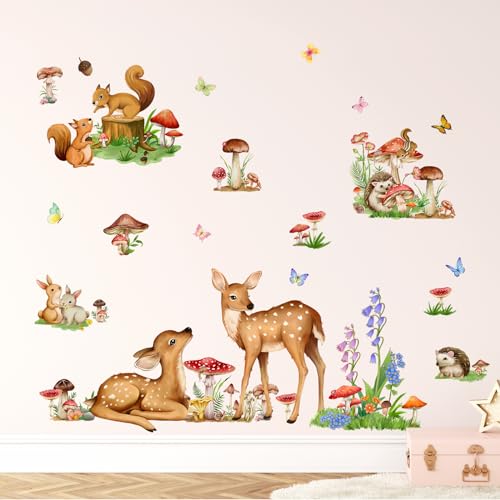 Tanlaby Waldtiere Wandtattoo, Hirsch Fuchs Kaninchen Wandsticker Abziehen und Aufkleben Selbstklebende Abnehmbare Wandaufkleber für Wohnzimmer Schlafzimmer Babyzimmer Kinderzimmer Wanddeko von Tanlaby