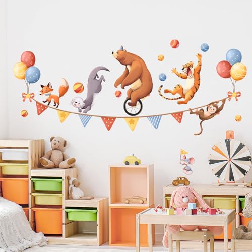 Tanlaby Wandtattoo Zirkus Zoo Wandsticker Safari Tiere Wandaufkleber Zirkus Bär Affe Tiger Fuchs Wanddeko für Babyzimmer Kinderzimmer Schlafzimmer Wohnzimmer von Tanlaby