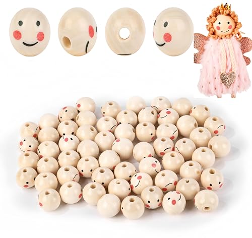 100 Stück Smiley Holzperlen, Holzkugeln mit Gesicht, Rund 20mm mit 5mm Loch Abstandshalterperlen Holzperlen DIY Crafts, verwendet für Armband Hölzerne Perlen, Halskette und Schmuckherstellung von Tannest