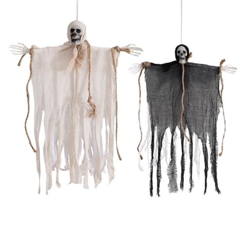 Hängenden Skelett Gespenst Halloween Dekorationen, 2 Stück Halloween Hänge Skelette Zombie Horror Ornament, Schädel Gaze Geist, Hängende Gruselig Geister für Halloween Indoor und Outdoor Dekoration von Tannest