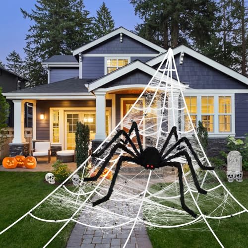 Halloween Deko Spinnennetz, 5m Riesen Spinnennetz Halloween Deko Garten, Comes with 50cm Black Fake Spinne, Elastizität Halloween Spinnennetz für Halloween Outdoor Garten Halloween Spinne Horror Deko von Tannest