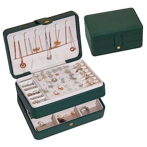 Schmuckkästchen, 2-Lagige PU-Leder-Schmuckschatulle, Reise Schmuckschatulle, Schmuck Organizers, Schmuckkästchen für Mädchen und Damen, passend für Ringe, Ohrringe, Armbänder, Ohrringe, Etc (Grün) von Tannest