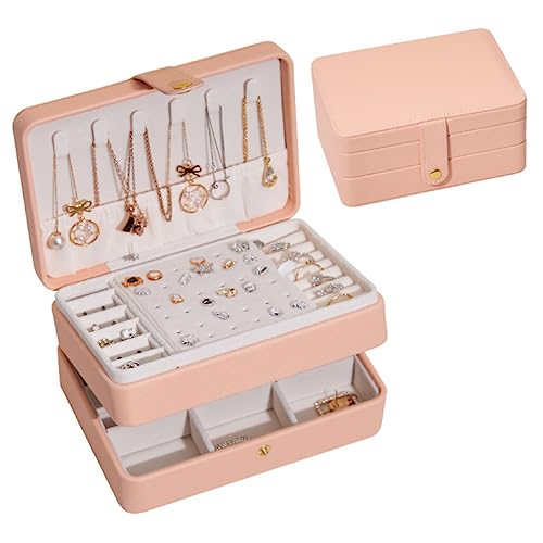 Schmuckkästchen, 2-Lagige PU-Leder-Schmuckschatulle, Reise Schmuckschatulle, Schmuck Organizers, Schmuckkästchen für Mädchen und Damen, passend für Ringe, Ohrringe, Armbänder, Ohrringe, Etc (Rosa) von Tannest