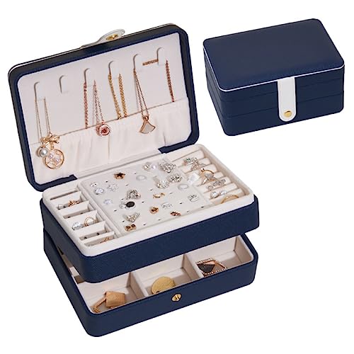 Schmuckkästchen, 2-lagige PU-Leder-Schmuckschatulle, Reise Schmuckschatulle, Schmuck Organizers, Schmuckkästchen für Mädchen und Damen, passend für Ringe, Ohrringe, Armbänder, Ohrringe, etc(Blau) von Tannest