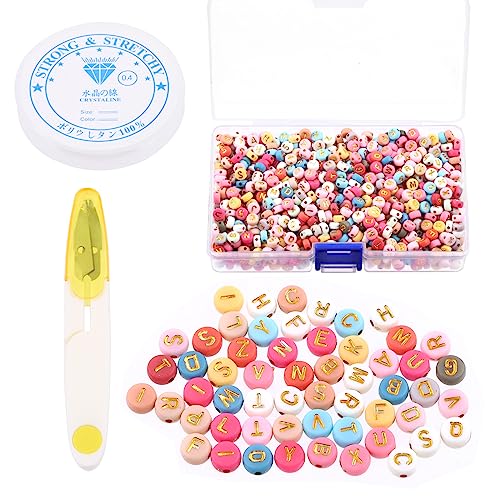 Tanstic 1202Pcs Acrylic Letter Beads Kit, including Sorted Alphabet Beads Spacer Loose Bead Round A-Z Alphabet Beads Colored Letter Beads with Elastic String and Scissors for Jewelry Making von Tanstic