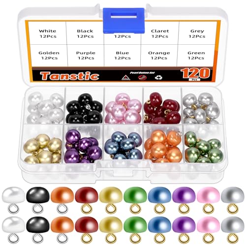 Tanstic 120Pcs 10mm Pearl Buttons with Shank Colorful Half Pearl Buttons Decorative Faux Pearl Buttons Mushroom Domed Round Buttons for Sewing Dress Shirts Crafts von Tanstic