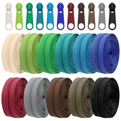 Tanstic 121Pcs(11 Sets) 33 Yards #3 Nylon Coil Zippers with Zipper Sliders Assortment Kit, 11 Colors Sewing Zippers Zipper Tape Nylon Zippers Bulk with Zipper Heads for Tailor Sewing Crafts von Tanstic