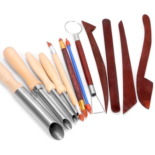 Tanstic 12Pcs Keramik Werkzeug Set Clay Sculpting Tools Set Clay Hole Cutters Clay Sculpting Tools Clay Rubber Pen für Keramik Clay Sculpture von Tanstic