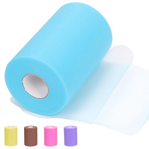 Tanstic 1Pc Hellblau Tüll Stoff Rolle, 6 Zoll x 100 Yards Tüll Band Stoff Spule Stoff Tüll Rolle für DIY Tutu Bogen, Geburtstag Party Hochzeit Dekorationen von Tanstic