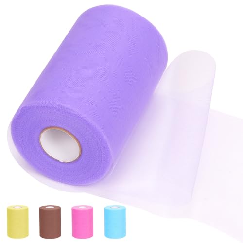 Tanstic 1Pc Licht lila Tüll Stoff Rolle, 6 Zoll x 100 Yards Tüll Band Stoff Spule Stoff Tüll Rolle für DIY Tutu Bogen, Geburtstag Party Hochzeit Dekorationen von Tanstic