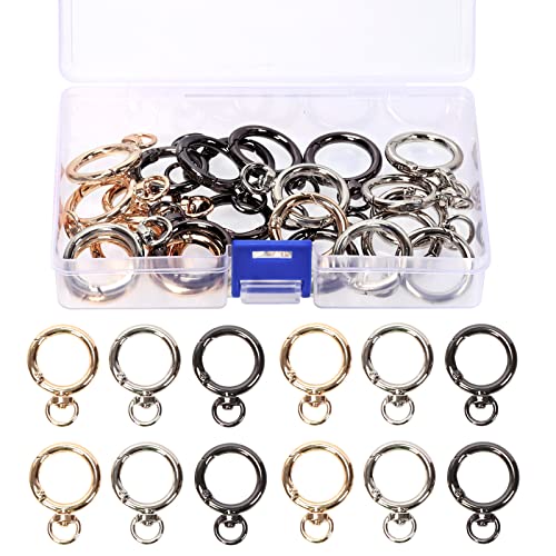 Tanstic 24Pcs 3 Colors Zinc Alloy Round Carabiner Clips with Swivel Ring, Trigger Spring O Rings, Round Spring Snap Hooks Round Keychain Clips Buckle for Keyrings Bags Purses (Gold/Silver/Gun Black) von Tanstic