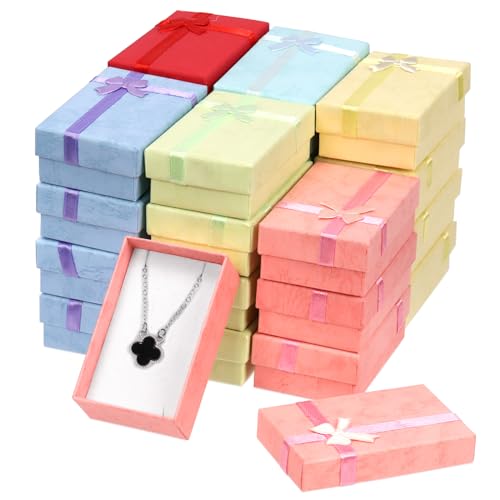 Tanstic 24Pcs Schmuck Geschenk Boxen Set, 3.2 x 2 x 1.1 Zoll 6 Farben Karton Schmuck Boxen Kleine Geschenk Boxen für Ringe, Anhänger, Ohrring, Halsketten von Tanstic