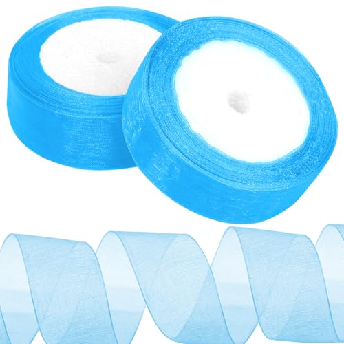 Tanstic 2Pcs 25 Yards x 1 Zoll Blau Organza Band Chiffon Band Transparent Bänder Transparent Chiffon Band Transparent Organza Band für Geschenkverpackung, Bouquet von Tanstic