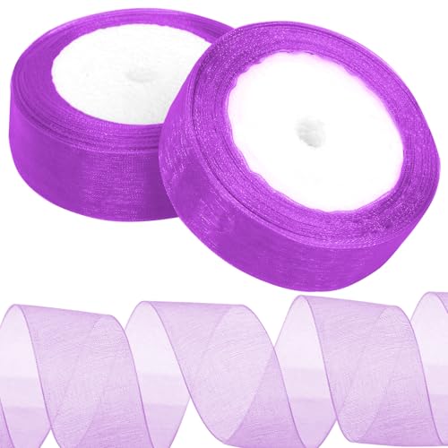 Tanstic 2Pcs 25 Yards x 1 Zoll Lila Organza Band Chiffon Band Transparent Bänder Transparent Chiffon Band Transparent Organza Band für Geschenkverpackung, Bouquet von Tanstic